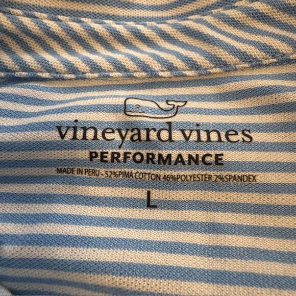 Vineyard Vines Men's Striped Pique Pima Cotton Blend Performance Polo Blue Large - Picture 4 of 5
